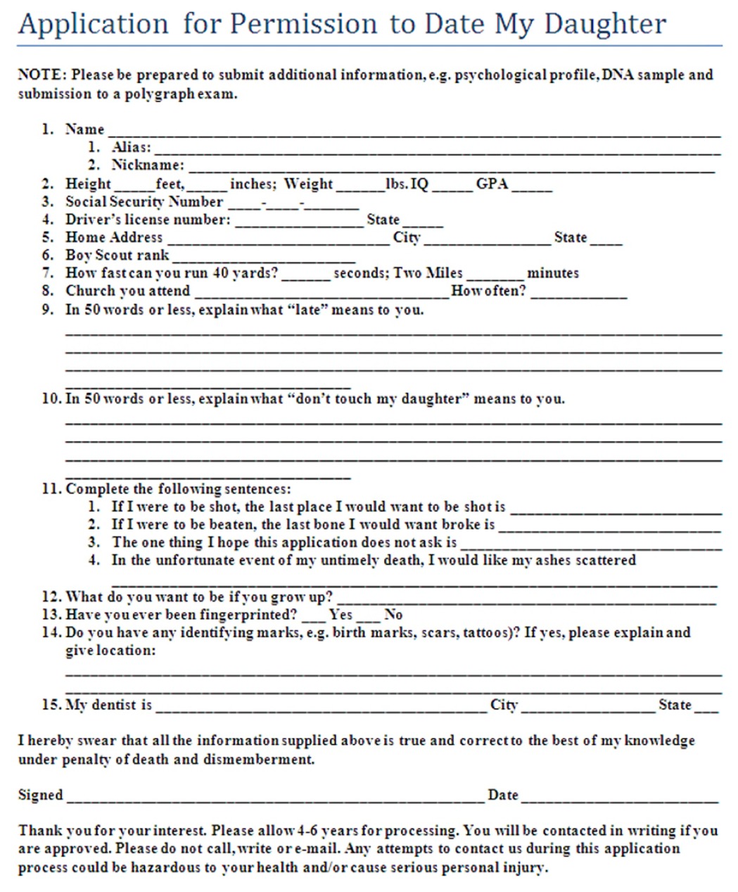 Application for Permission to Date My Daughter